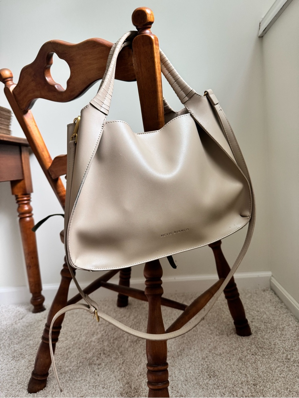 Melie Bianco Taupe Faux Leather Tote Bag